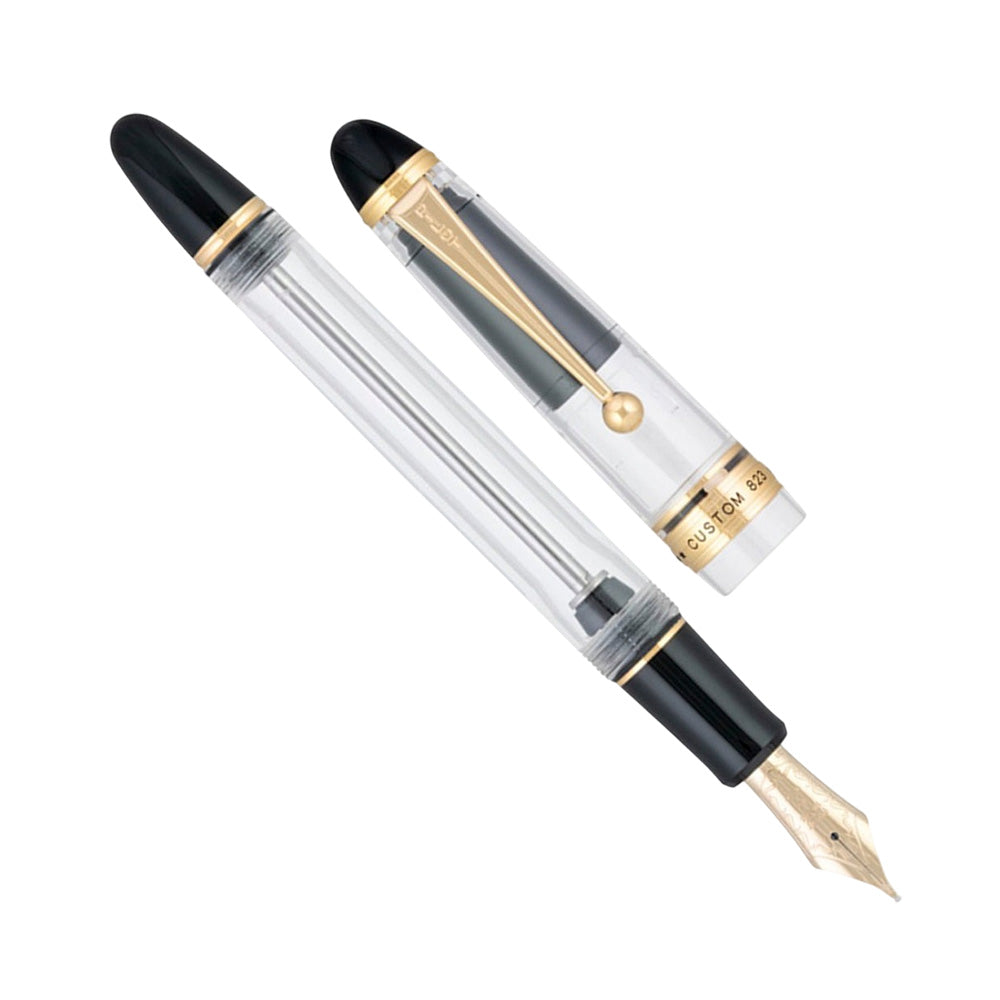 Pilot Custom 823 Set Clear GT Fountain Pen with Ink  - 14Kt Gold Signature Nib