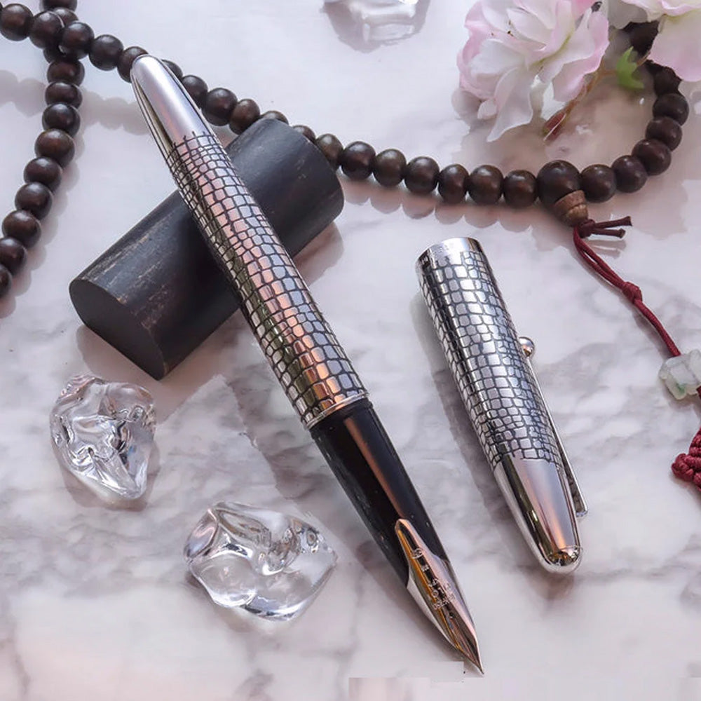 Pilot Silvern Ishidatamu with Silver Trim Fountain Pen – 18Kt Gold Rhodium-Plated Medium Nib