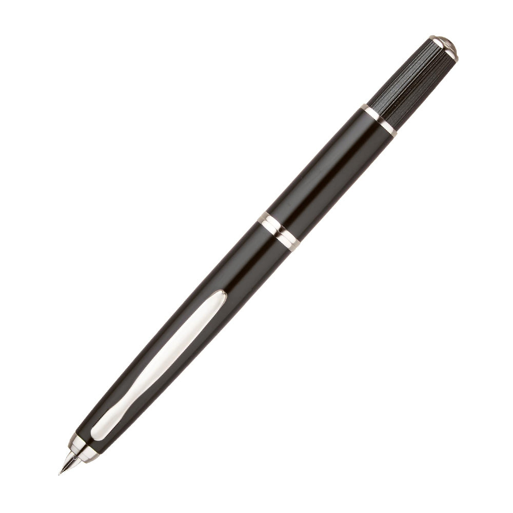 Pilot Capless Fermo Black with Chrome Trim Fountain Pen - 18Kt Gold Rhodium-Plated Fine Nib