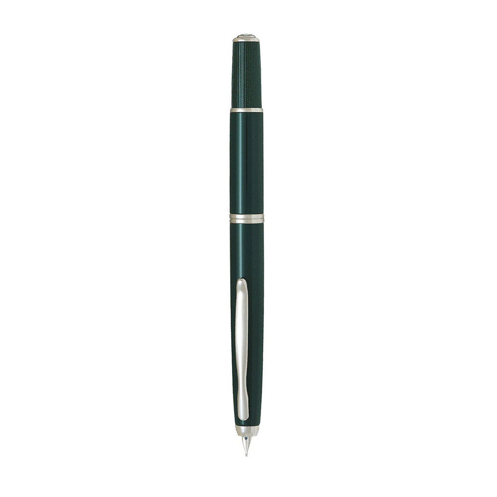 Pilot Capless Fermo Dark Green with Chrome Trim Fountain Pen - 18Kt Gold Rhodium-Plated Medium Nib