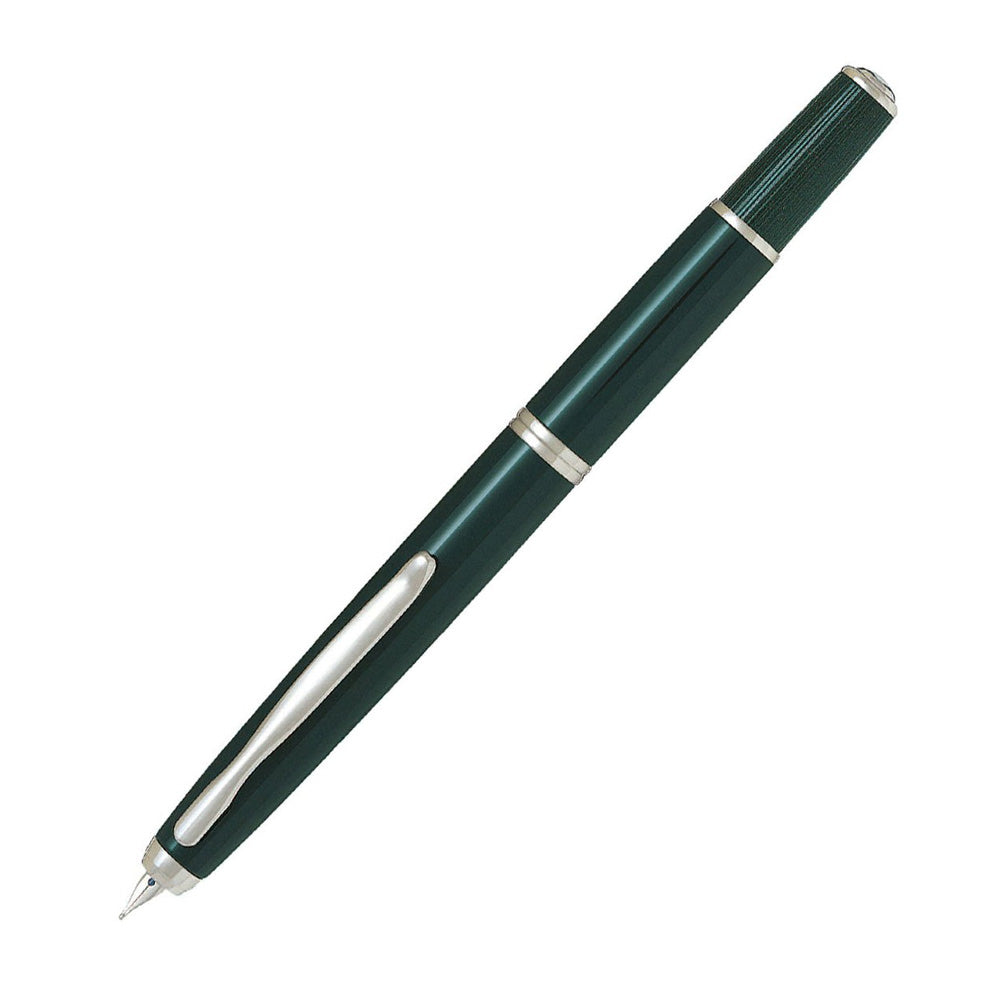 Pilot Capless Fermo Dark Green with Chrome Trim Fountain Pen - 18Kt Gold Rhodium-Plated Medium Nib
