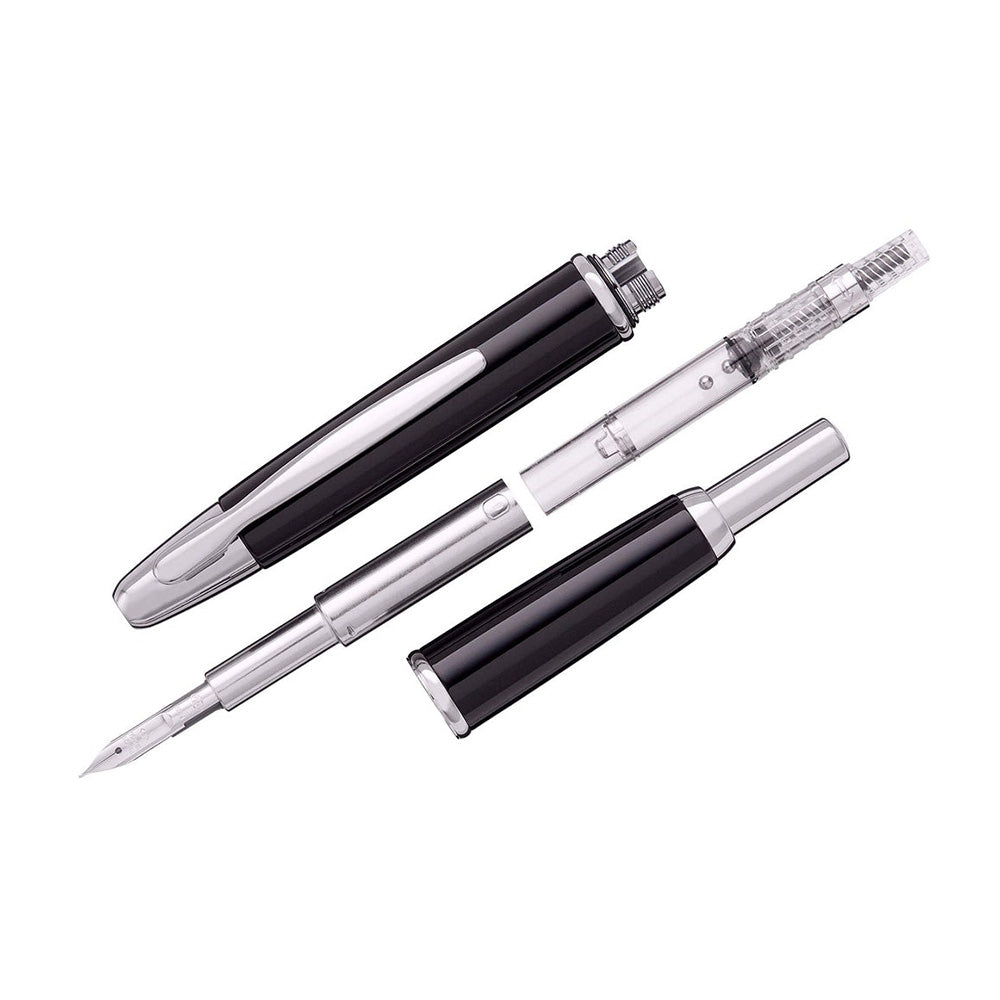 Pilot Capless Black/Rhodium RH Fountain Pen - 18Kt Gold Rhodium-Plated Broad Nib