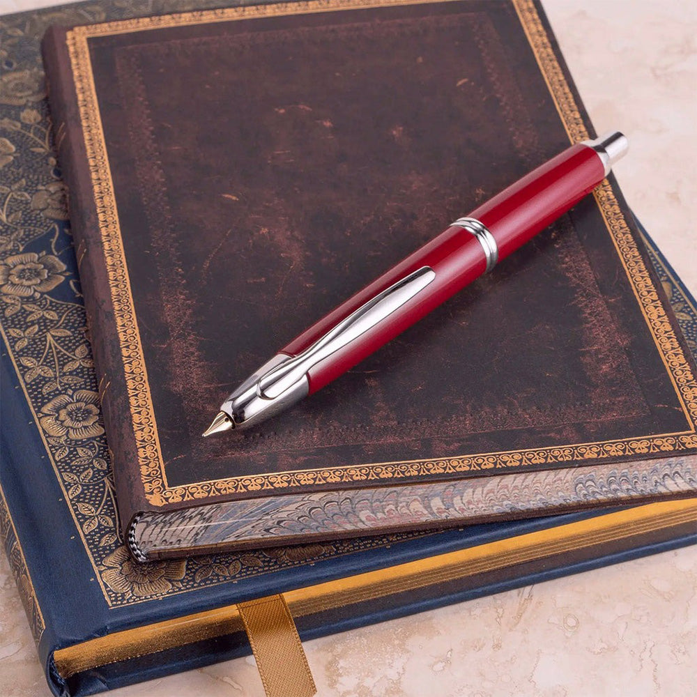 Pilot Capless Red/Rhodium RH Fountain Pen - 18Kt Gold Rhodium-Plated Broad Nib