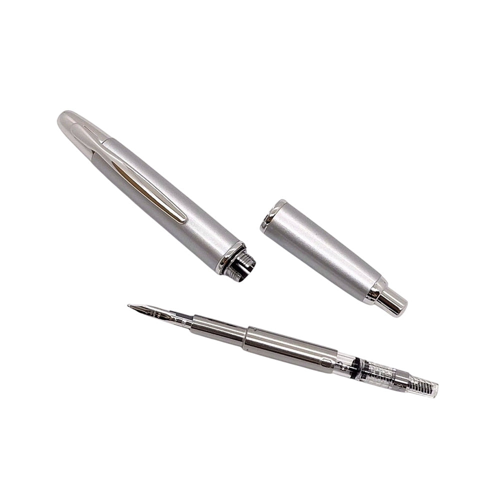 Pilot Capless Silver Lacquer with Rhodium Trim Fountain Pen - 18Kt Gold Rhodium-Plated Broad Nib