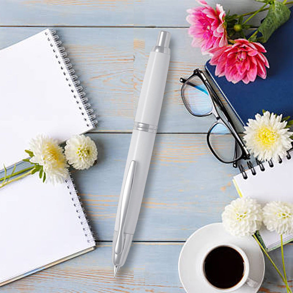 Pilot Capless White/Rhodium RH Fountain Pen - 18Kt Gold Rhodium-Plated Fine Nib