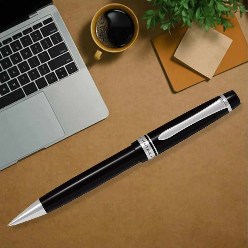 Pilot Custom Heritage 91 Black Resin with Chrome Trim Ballpoint Pen