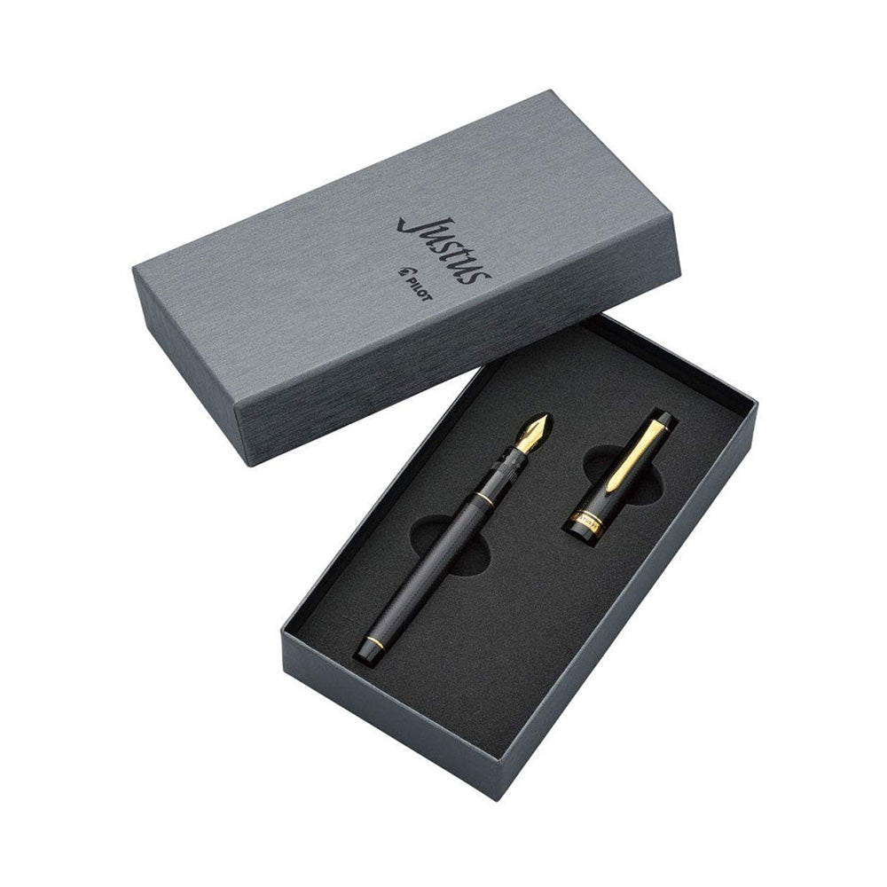 Pilot Justus 95 Net Black Gold Trim Fountain Pen - 14Kt Gold Fine-Medium Nib
