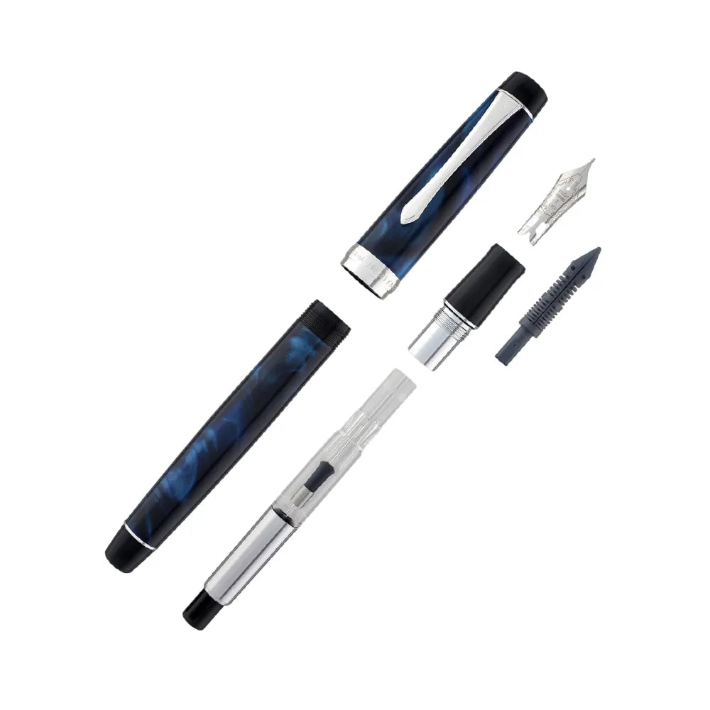 Pilot Custom Heritage SE Marble Blue CT Fountain Pen - 14Kt Gold Rhodium-Plated Fine Nib