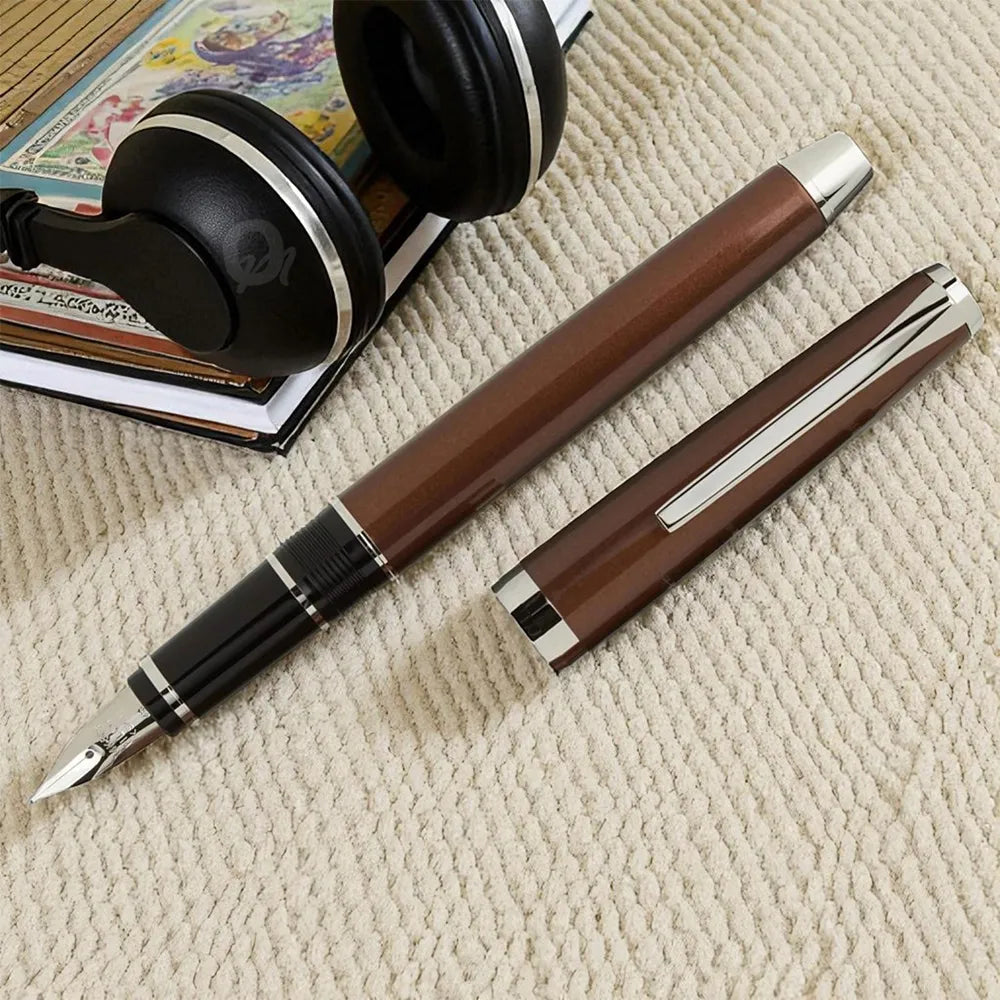 Pilot Falcon Brown Metal with Rhodium Trim Fountain Pen - 14Kt Gold Rhodium-Plated Nib