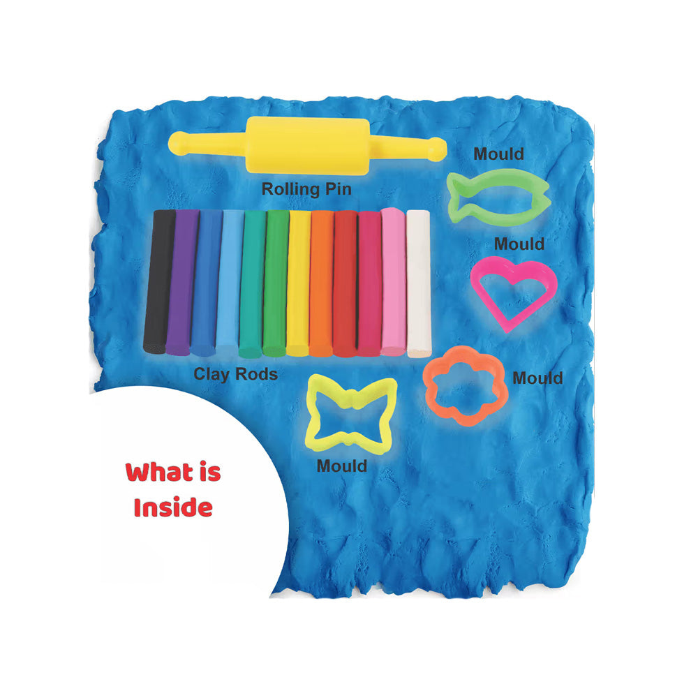 Cello ColourUp 12 Clay Rods with 4 Moulds + 1 Rolling Pin (Pack of 2)