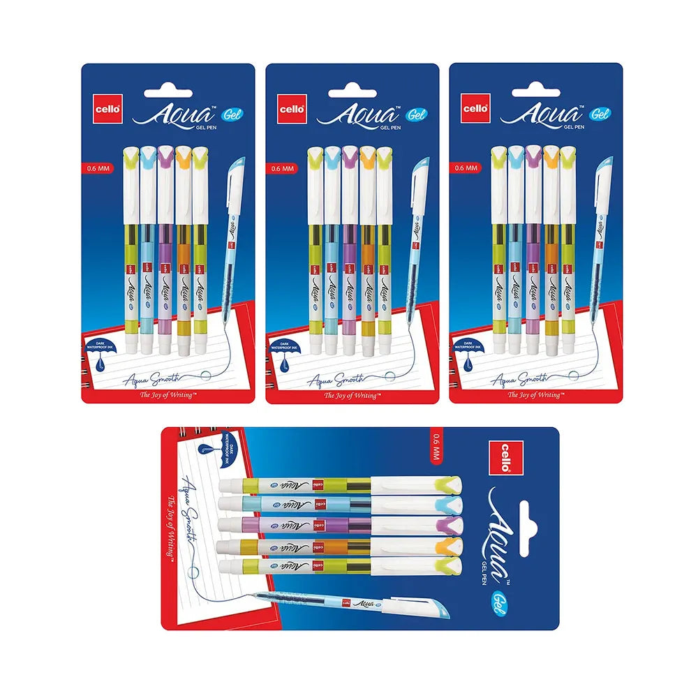 Cello Aqua 0.6mm Blue Gel Ink Pen Set of 5 (Pack of 4)