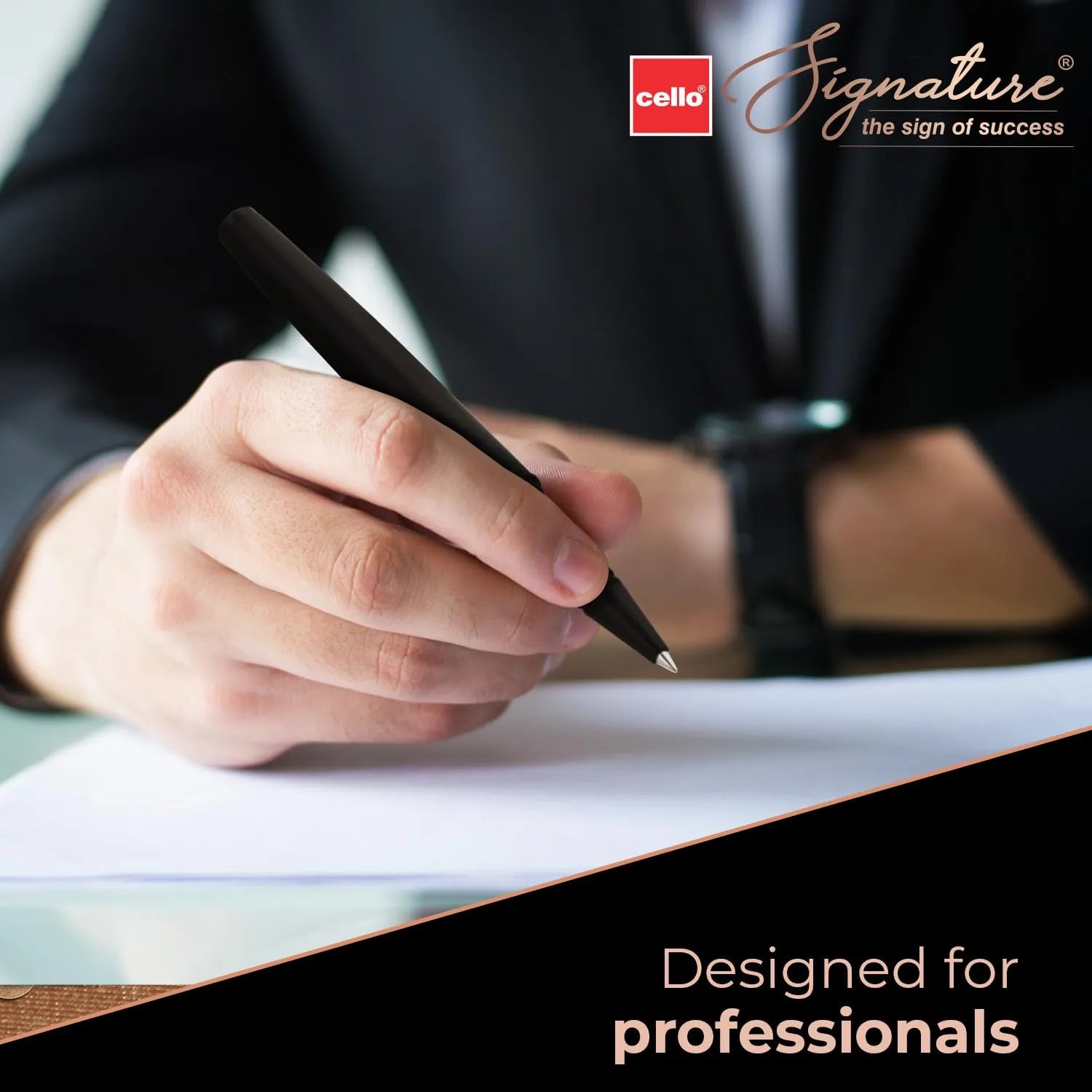 Cello Signature Carbon Matte Black with PVD Trim Rollerball Pen