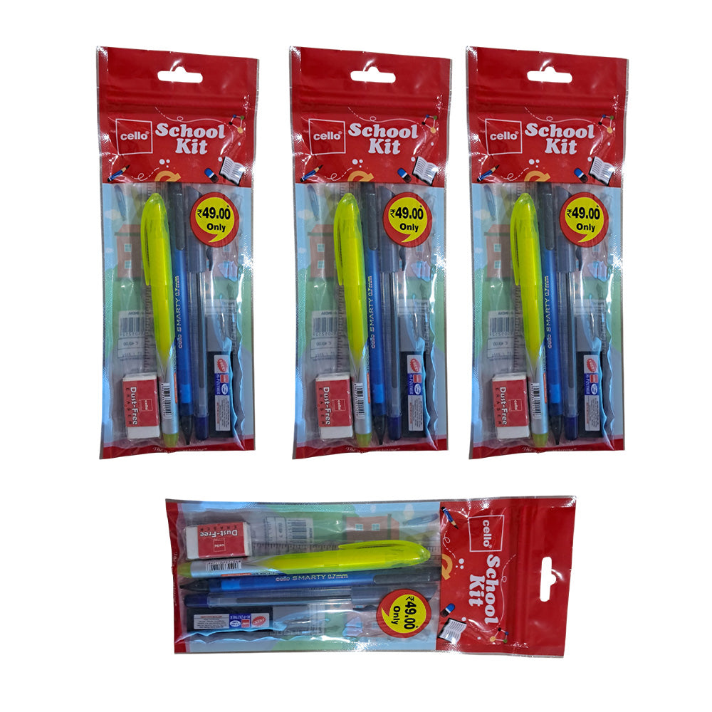 Cello School Set of high quality pan, mechanical pencil, marker and highlighter. Essential stationery kit for all student needs. Suitable for gift. Set of high-quality pens, mechanical pencil, marker and highlighter essential stationery kit for all student requirement. 1 Pencil Lead Box 1 Eraser 1 Highlighter  1 Gel Pen 1 Mechanical Pencil 1 Scale 