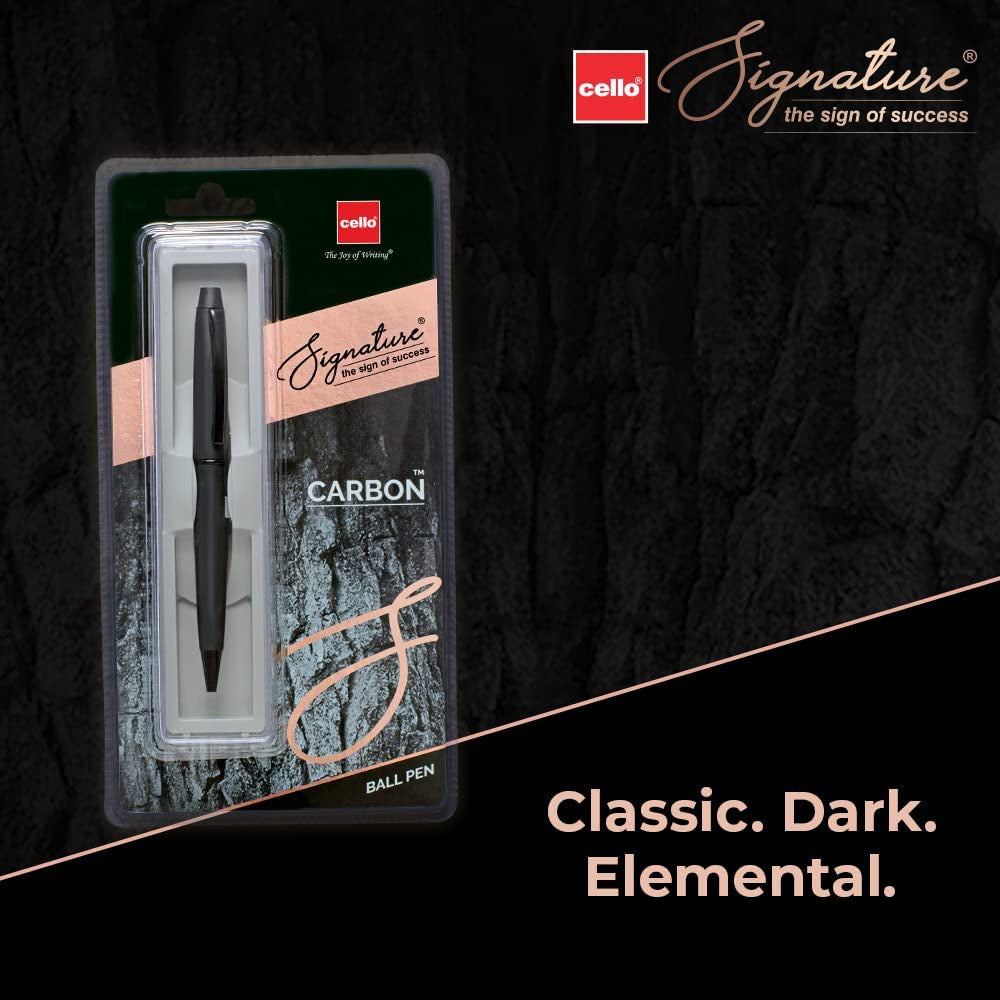 Cello Signature Carbon Matte Black with PVD Trim Ballpoint Pen (Pack of 2)