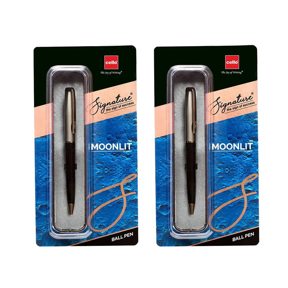 Cello Signature Moonlit Black Finish with Gold Trim Ballpoint Pen (Pack of 2)
