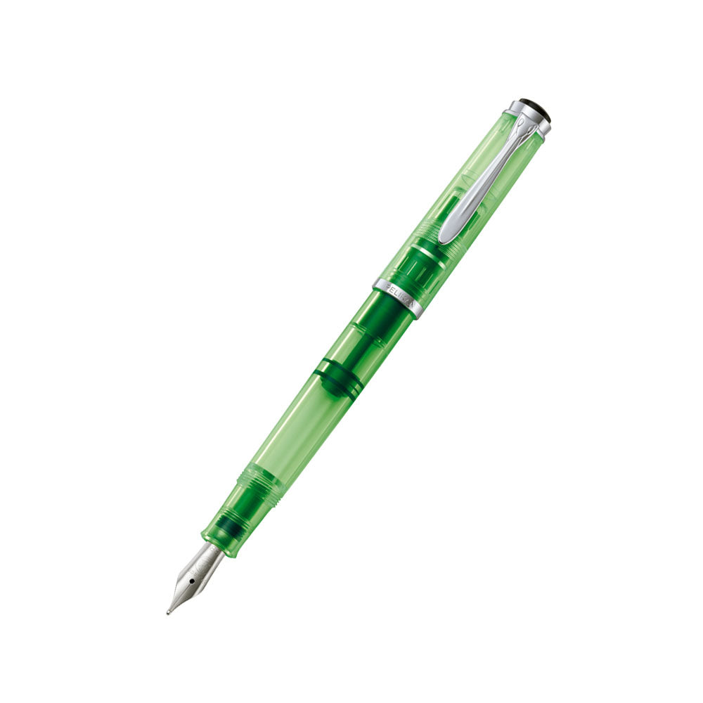 Pelikan Classic M205 DUO Highlighter Shiny Green Fountain Pen with Ink Bottle - Double Broad Nib