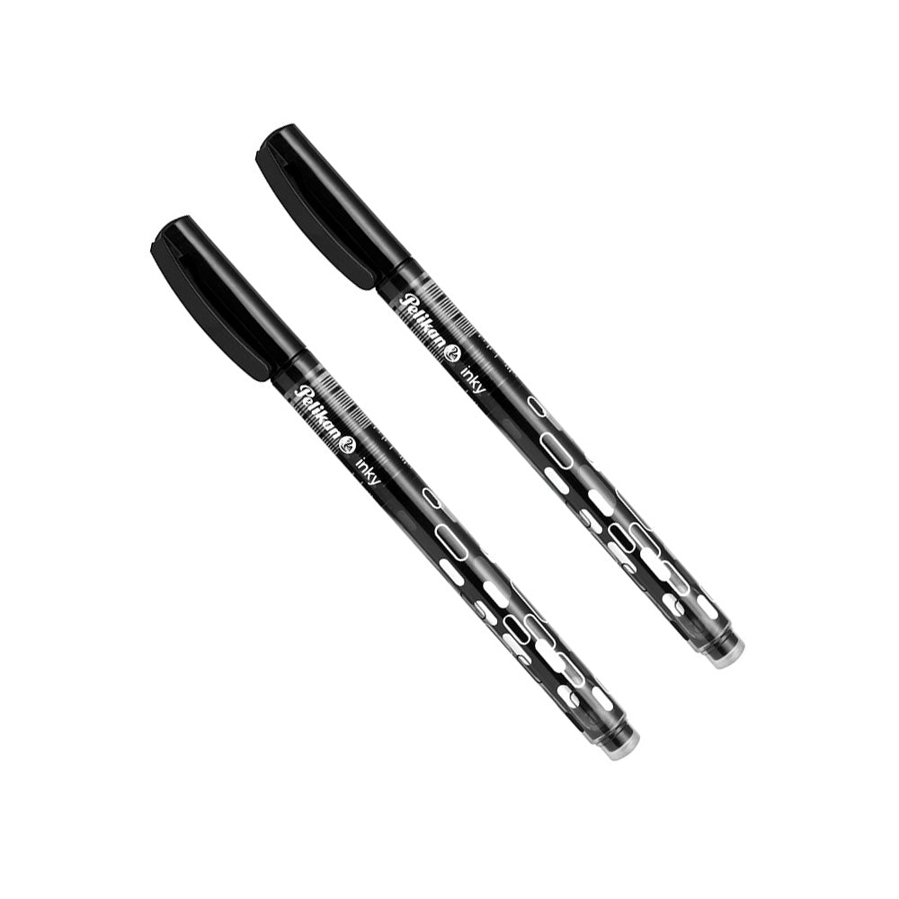 The Inky ink pen in black by Pelikan provides a clean and smooth writing thanks to the Pelikan ink regulation system! Similar to a fountain pen Line width approx 0.5mm Writes cleanly and evenly thanks to ink flow control system Blue ink is erasable For school and office New modern design In four colour in combo pack: 3 blue, 1 green, 1 red and 2 black