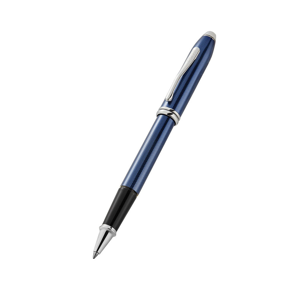 Cross Townsend Polished Translucent Cobalt Blue Engraved Diamond Pattern with Polished Chrome Trim Selectip Rollerball Pen
