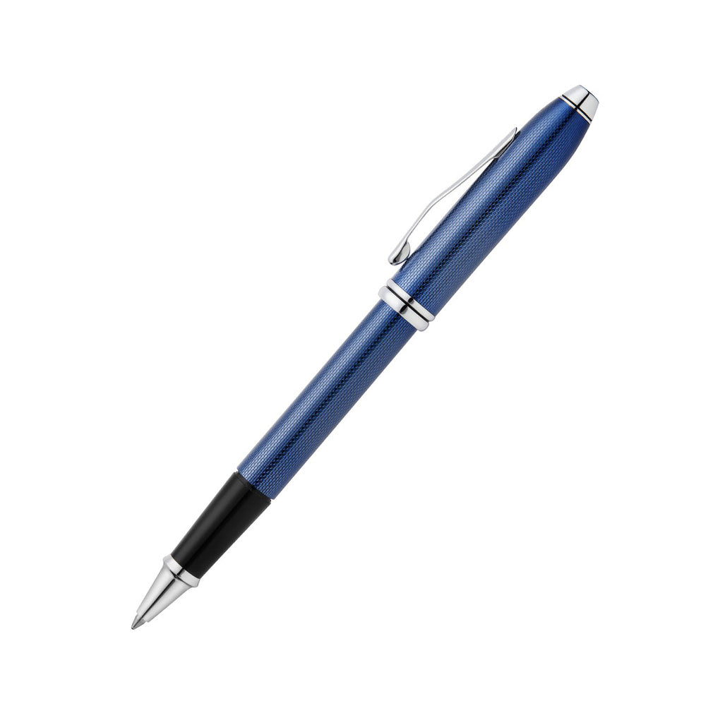 Cross Townsend Polished Translucent Cobalt Blue Engraved Diamond Pattern with Polished Chrome Trim Selectip Rollerball Pen