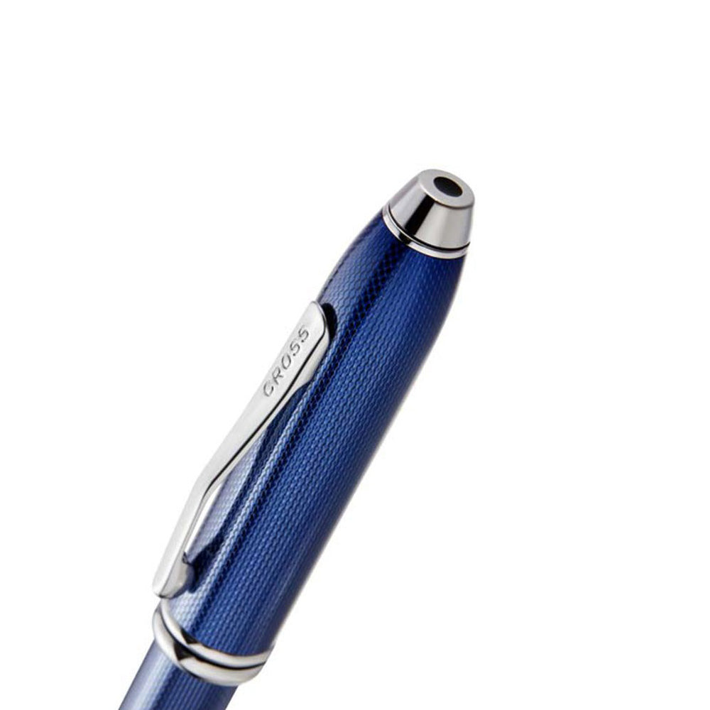 Cross Townsend Polished Translucent Cobalt Blue Engraved Diamond Pattern with Polished Chrome Trim Selectip Rollerball Pen