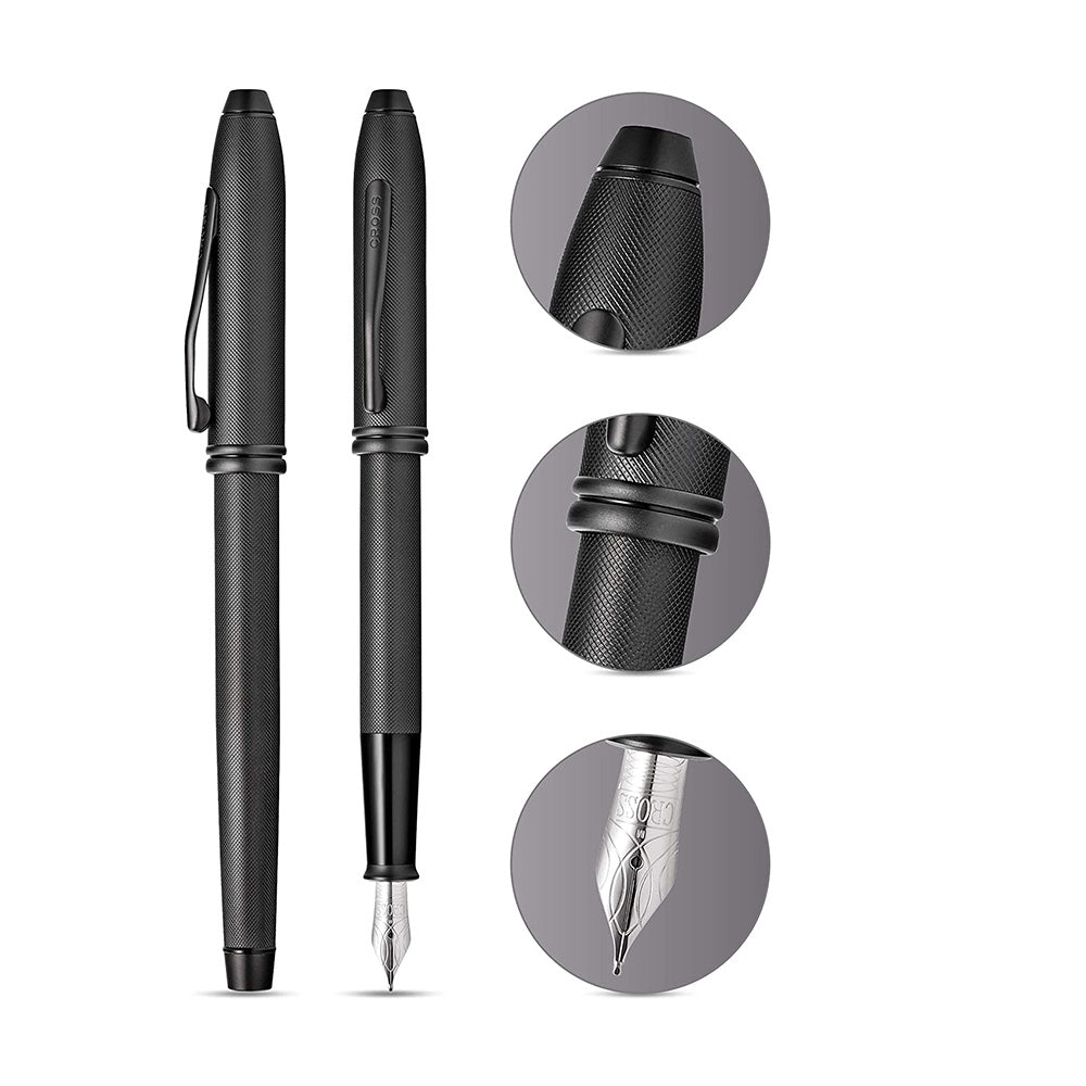 Cross Townsend Black PVD Micro-knurl Fountain Pen - Fine Nib