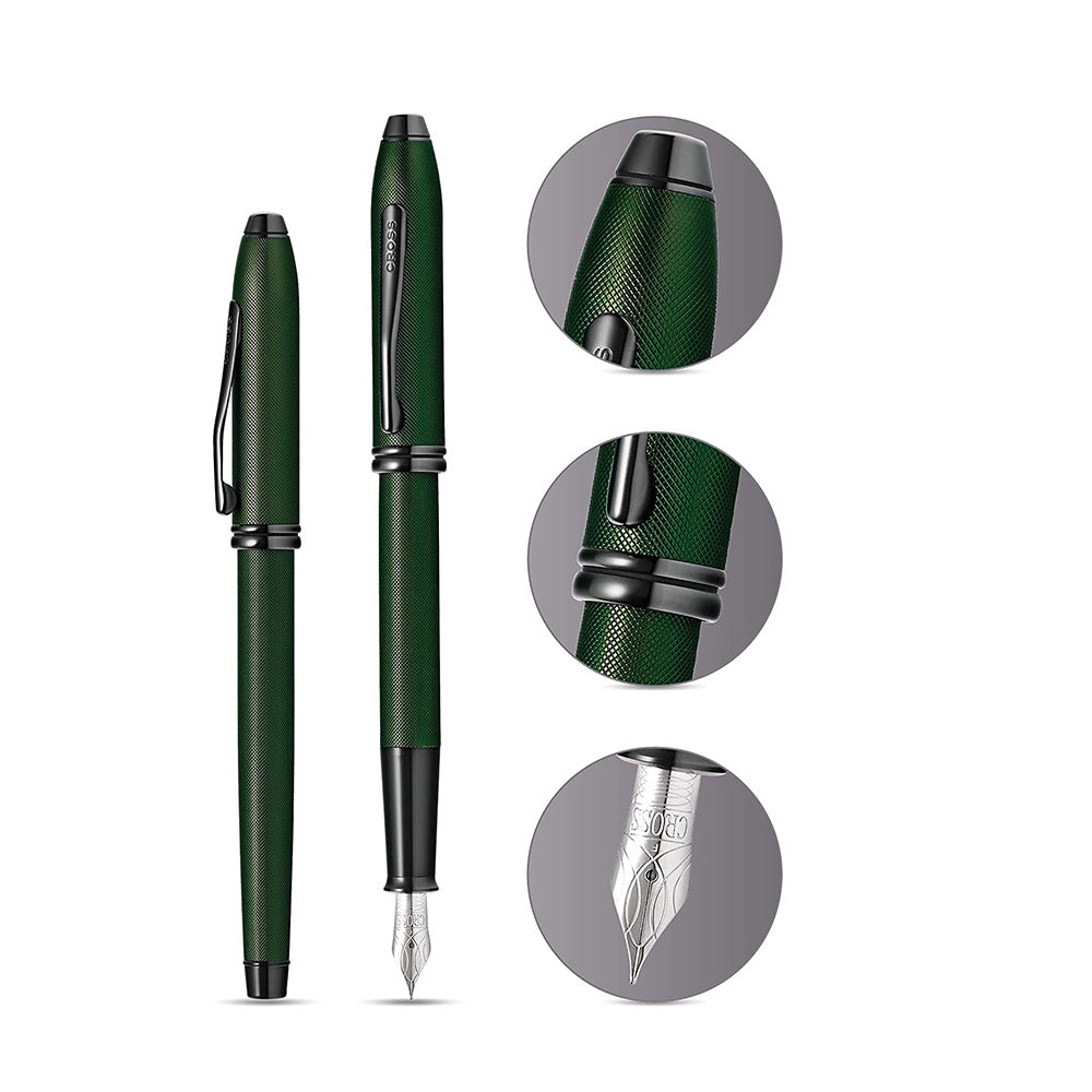 Cross Townsend Matte Green PVD Micro-knurl Fountain Pen - Medium Nib