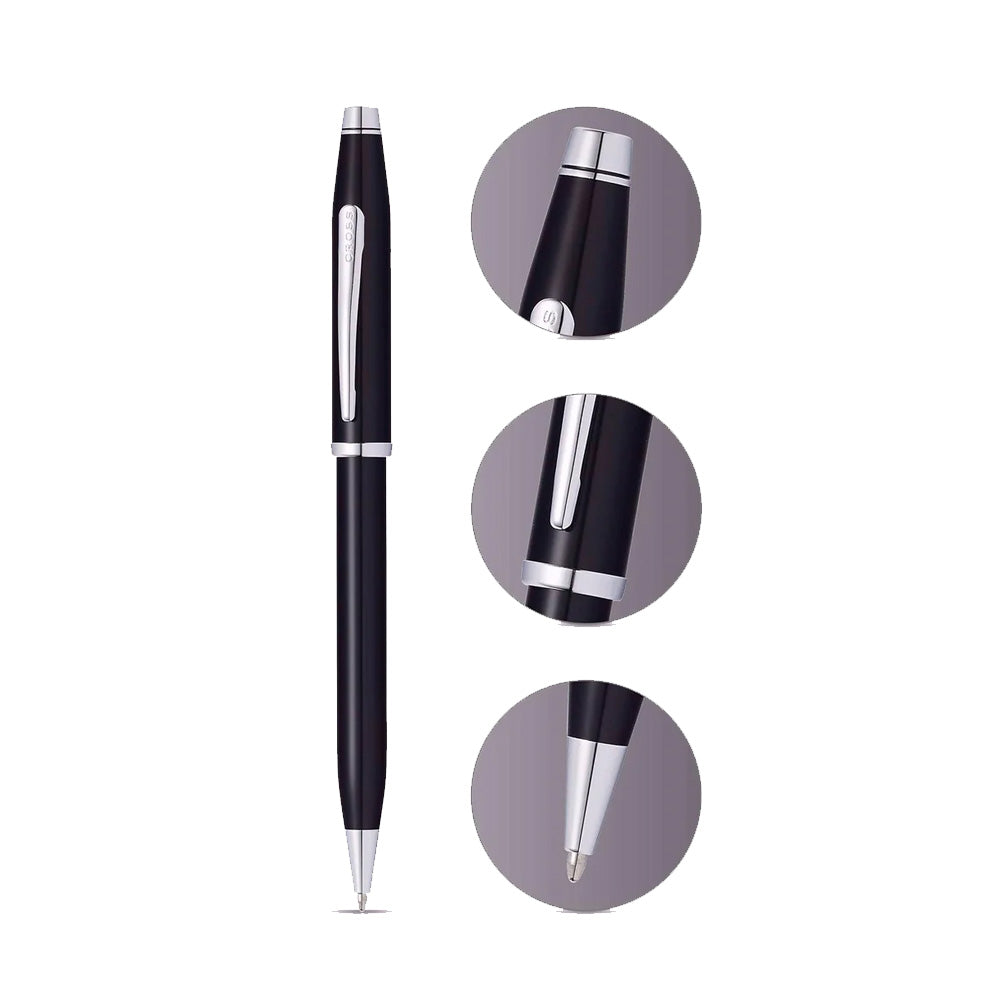 Cross Century II Black Lacquer Finish with Chrome-Plated Trim Ballpoint Pen