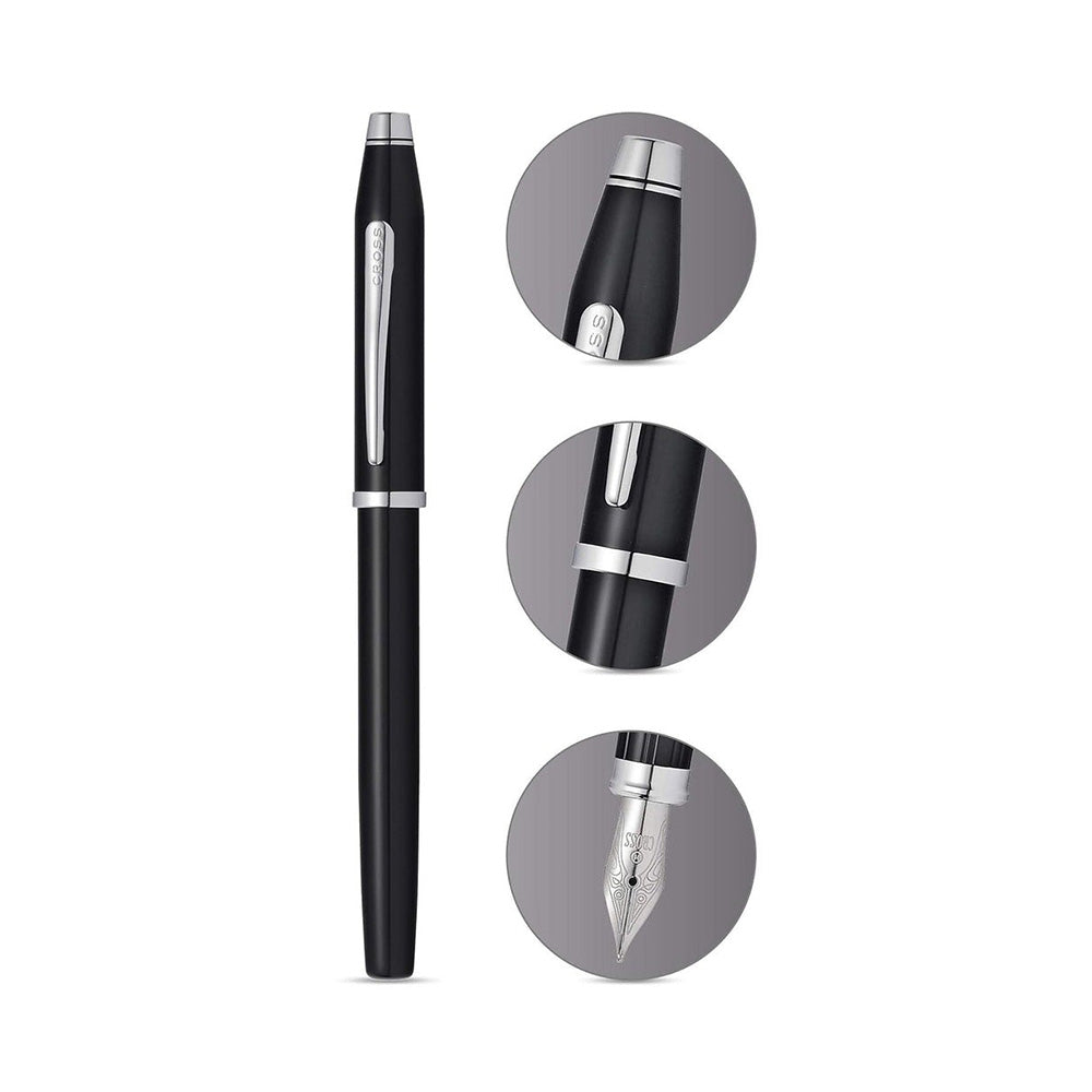 Cross Century II Translucent Black Lacquer with Chrome Trim Fountain Pen – Medium Nib