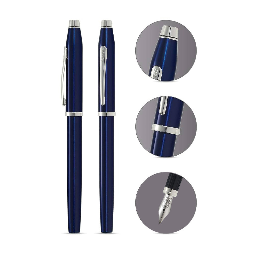 Cross Century II Translucent Blue Lacquer with Chrome Trim Fountain Pen – Fine Nib