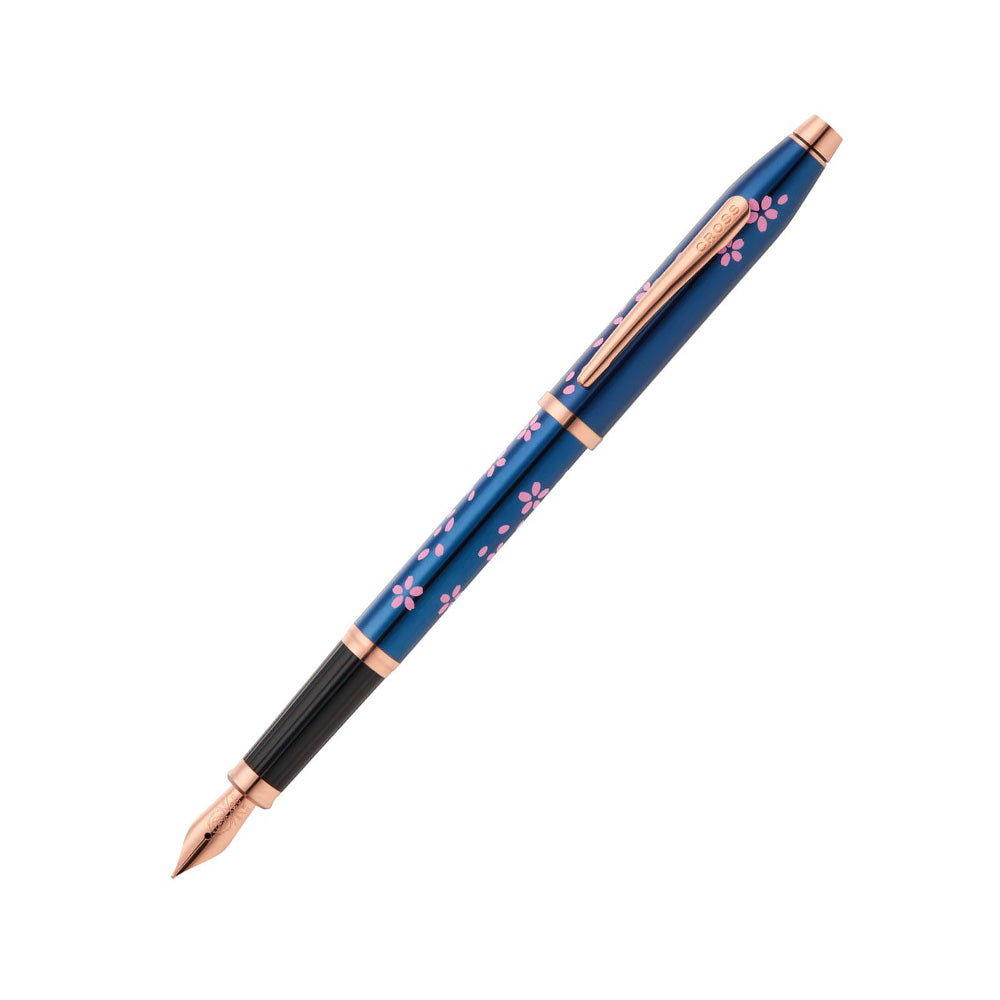Cross Century II Cherry Blossom Translucent Blue Lacquer with Rose-gold Trim Fountain Pen - Medium Nib