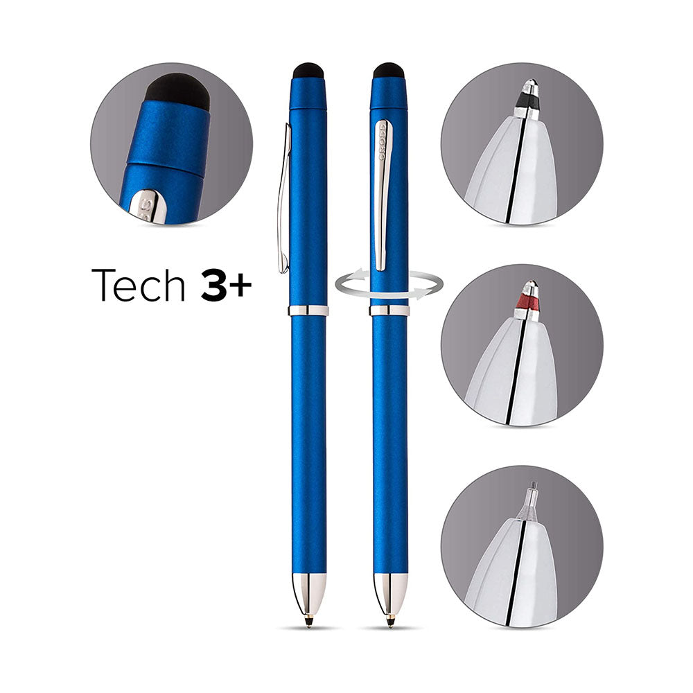 Cross Tech3+ Metallic Blue with Polished Chrome Trim Multifunction Pen