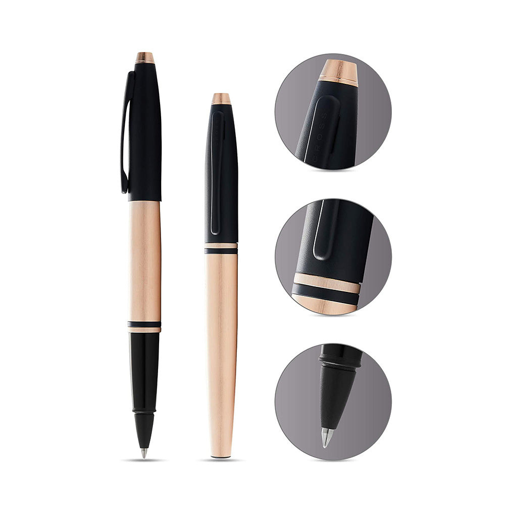 Cross Calais Brushed Rose Gold and Black Lacquer Rollerball Pen