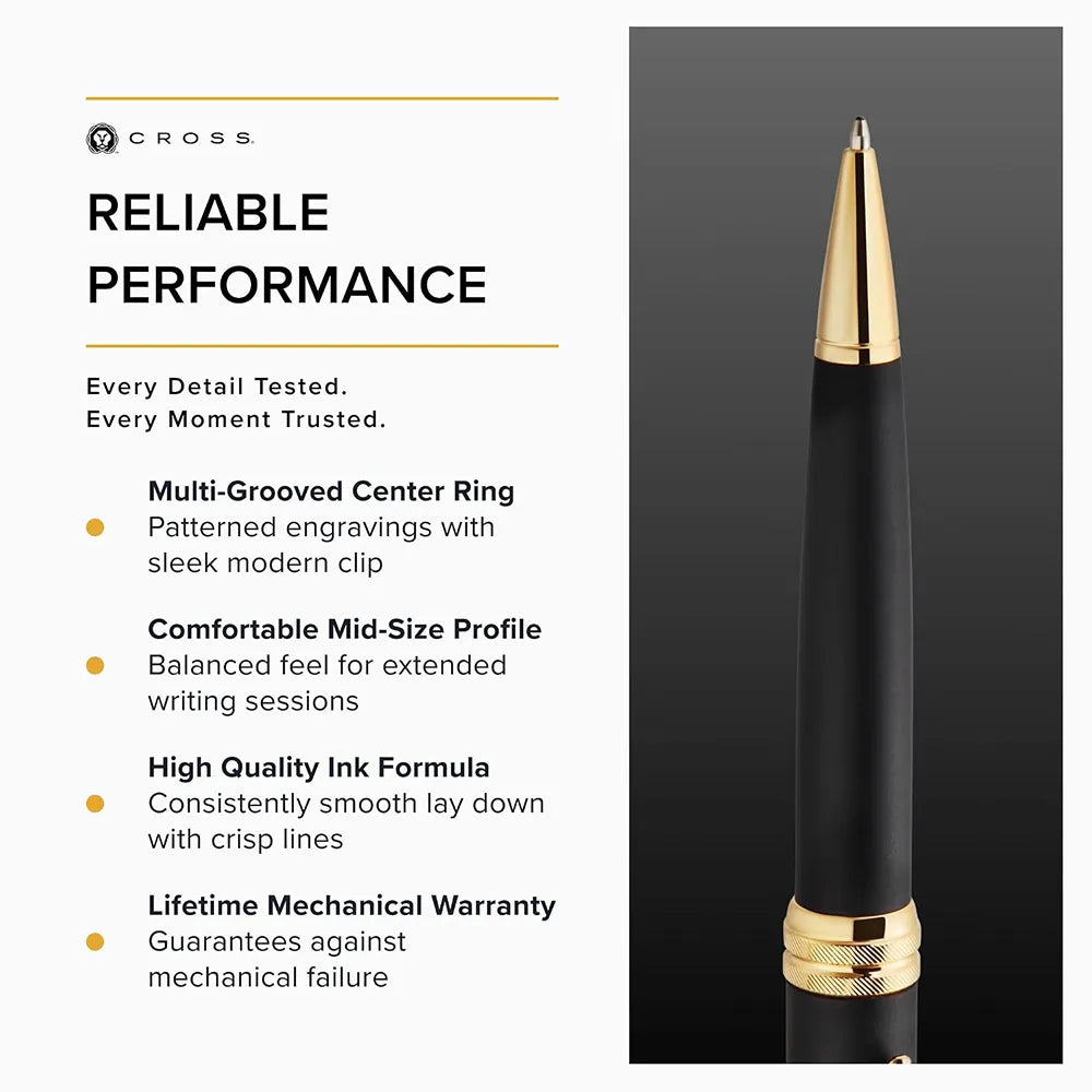 Cross Bailey Matte Black Lacquer with 23Kt Gold PVD Trim Ballpoint Pen