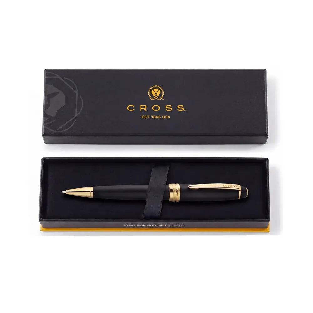 Cross Bailey Matte Black Lacquer with 23Kt Gold PVD Trim Ballpoint Pen