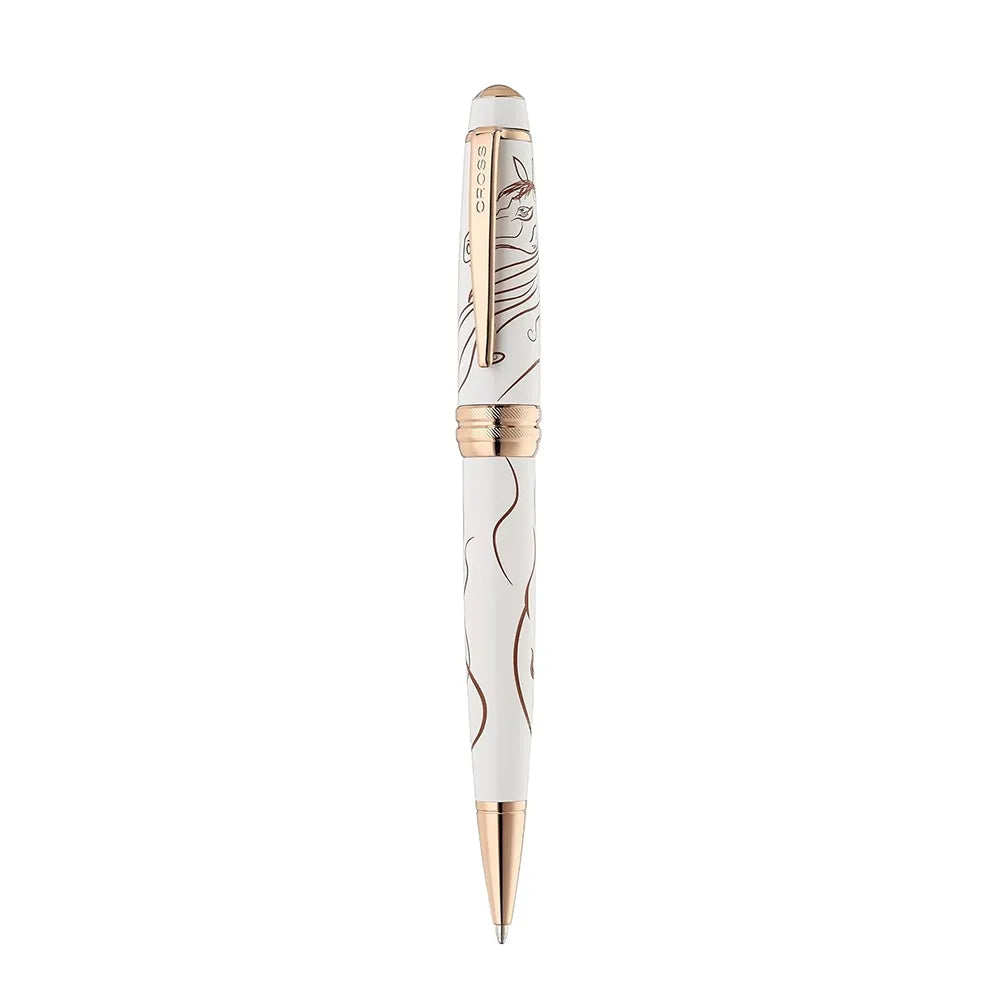 Cross Bailey Zodiac Year of the Horse White Lacquer with Rose-Gold Plated Trim Ballpoint Pen 