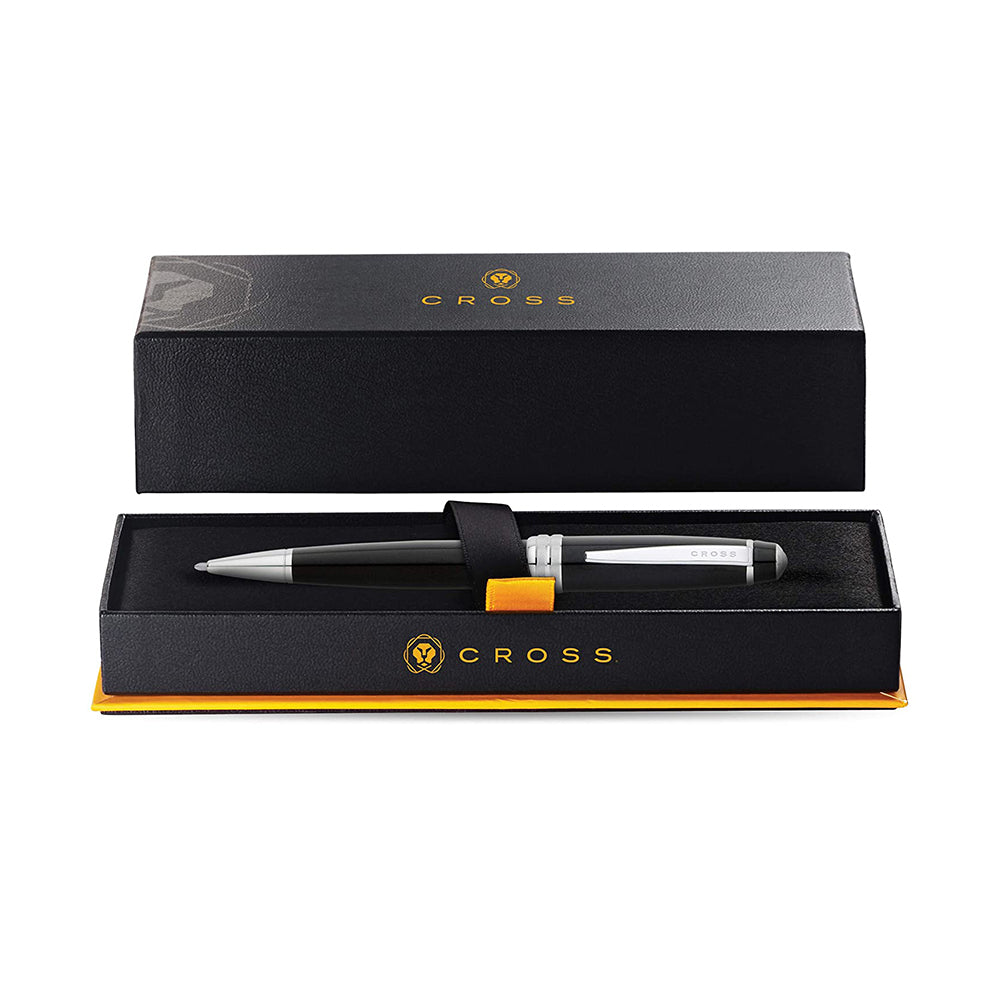 Bailey was designed with an eye for detail. From its multi-grooved chrome center ring with patterned engravings to its sleek, modern clip, it exudes a distinct style that's sure to be noticed. Bailey Lacquer  Traditional, well-balanced design Distinctive cap-over-barrel styling Multi-groove center ring with a deep-cut engraving Rich Black Lacquer finish Chrome-plated appointments Patented twist-action propel/repel feature Includes 1 Black Medium Ballpoint Refill (#8513) in pen. Premium gift box