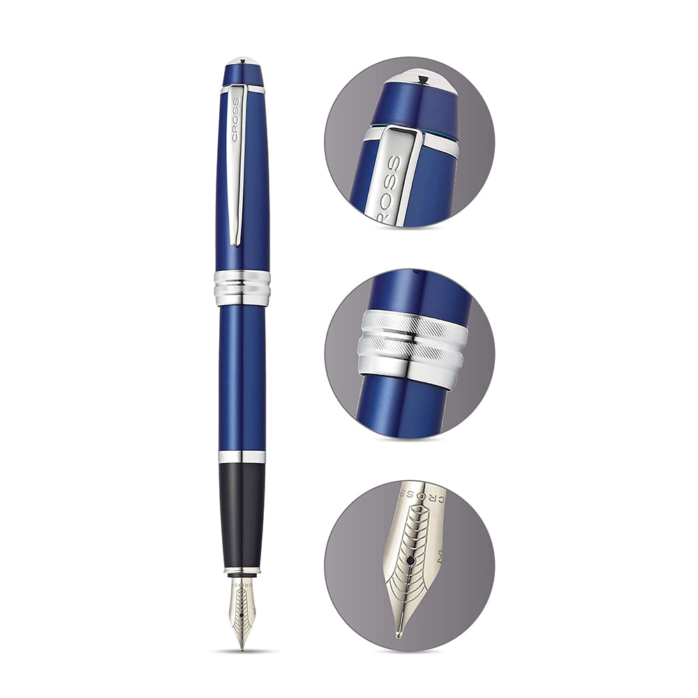 Cross Bailey Blue Lacquer with Polished Chrome Trim Fountain Pen - Medium Nib