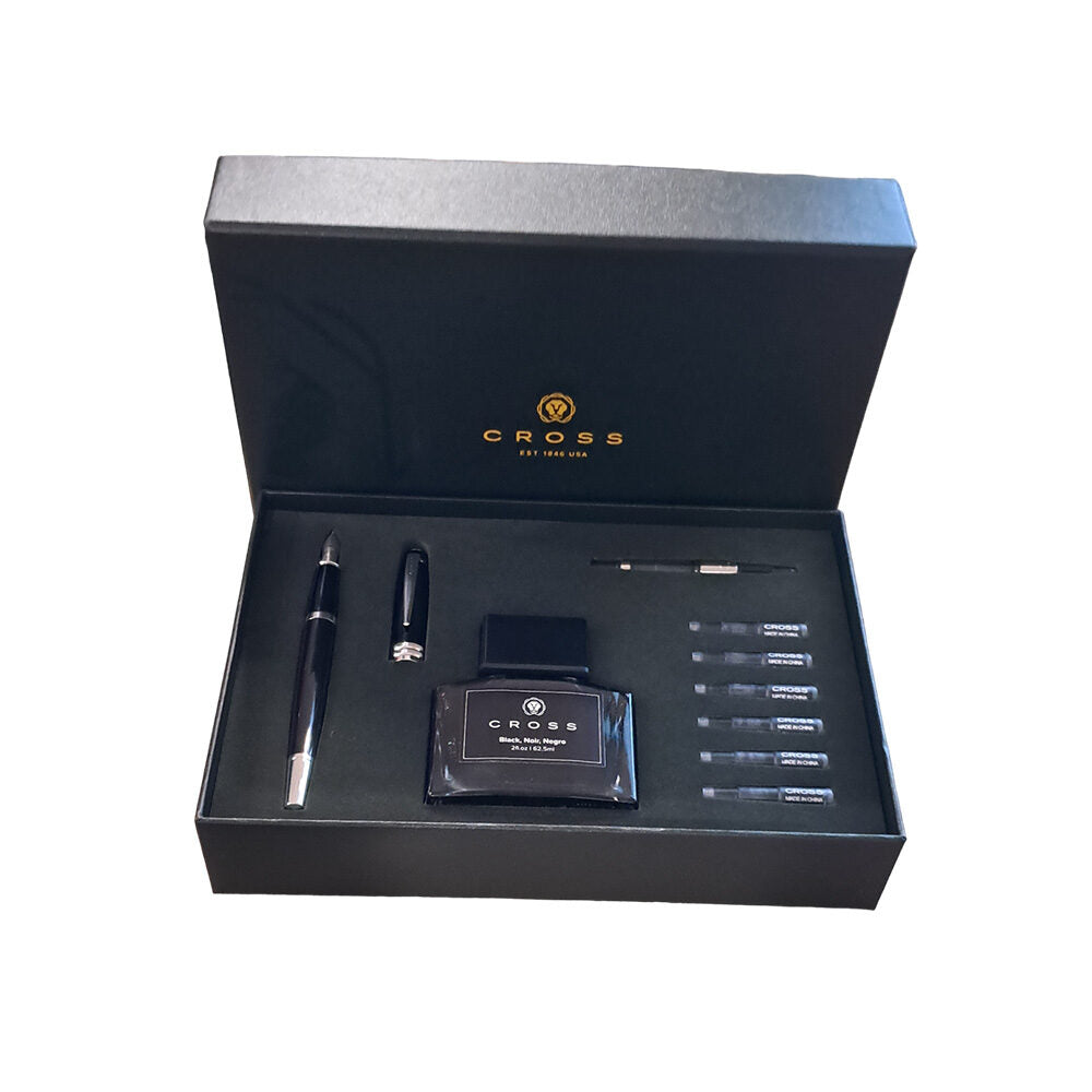 Cross Bailey Black Lacquer CT Fountain Pen Gift Set (Ink/Cartridges/Co