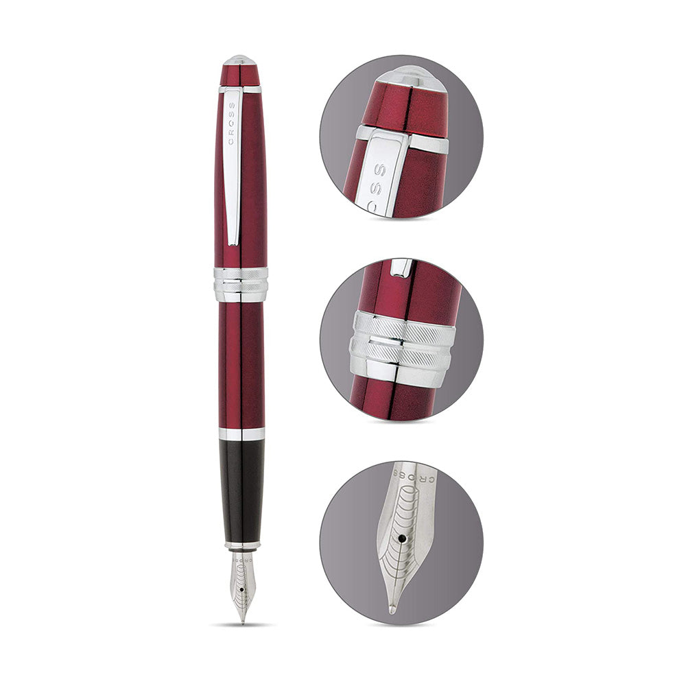 Cross Bailey Red Lacquer with Chrome Trim Fountain Pen - Stainless Steel Nib