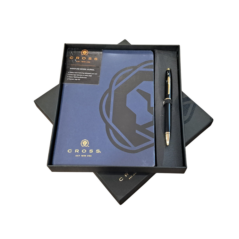 Cross Coventry Black Lacquer GT Ballpoint Pen + Executive A5 Blue Notebook