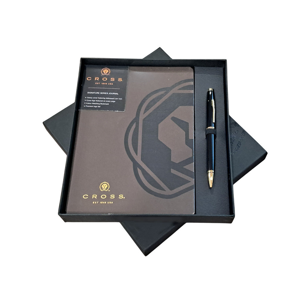 Cross Coventry Black Lacquer GT Ballpoint Pen + Executive A5 Brown Notebook