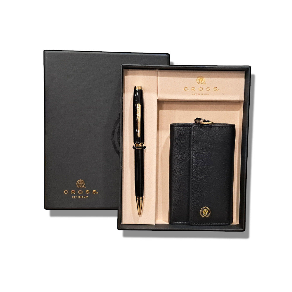 Cross Coventry Black Lacquer with Gold-Tone Ballpoint Pen With Black Executive Key Holder
