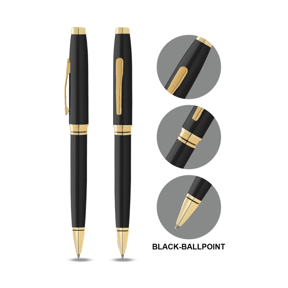 Cross Coventry Black Lacquer with Gold-Tone Ballpoint Pen With Black Card Case