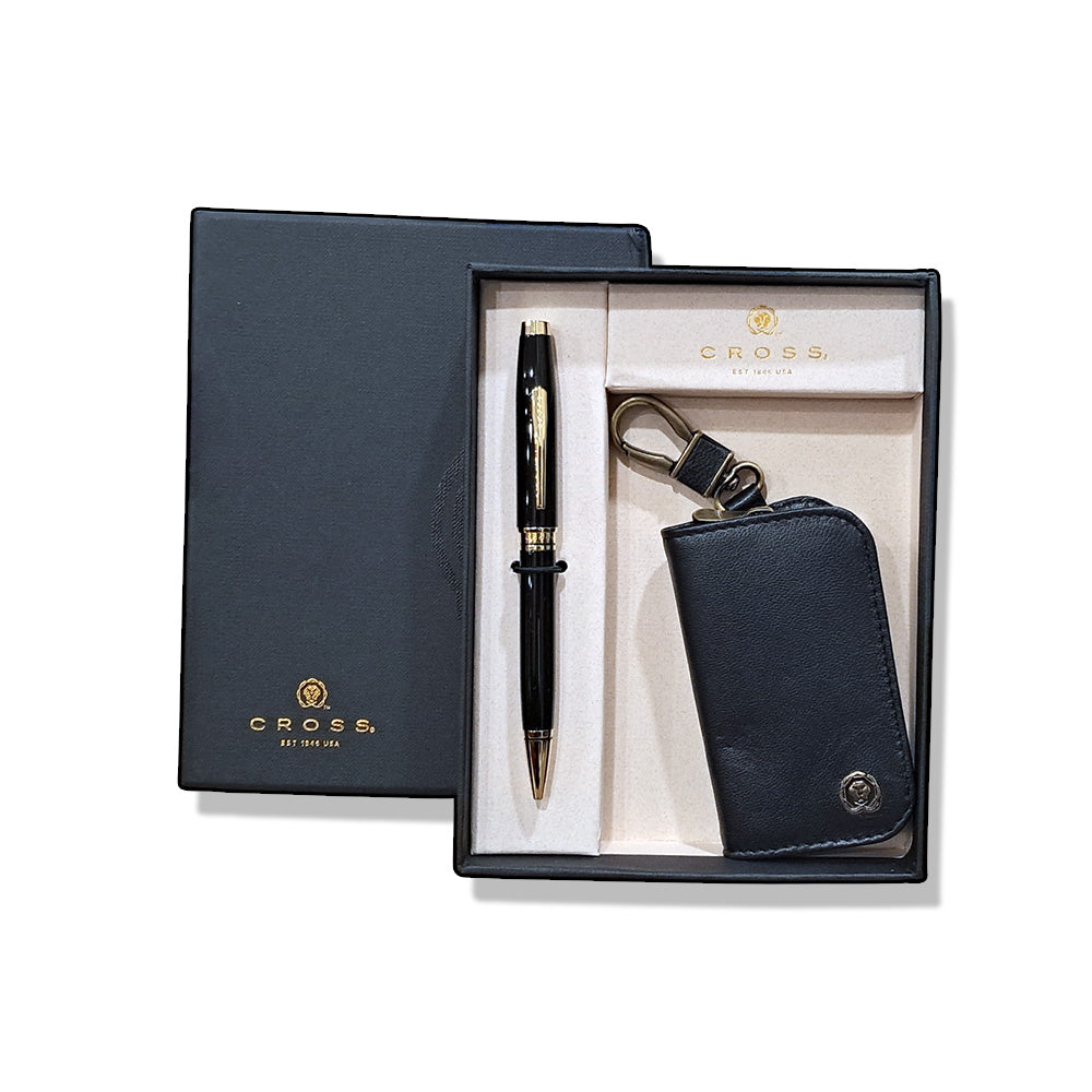 Cross Coventry Black Lacquer with Gold-Tone Ballpoint Pen With Black Key Holder