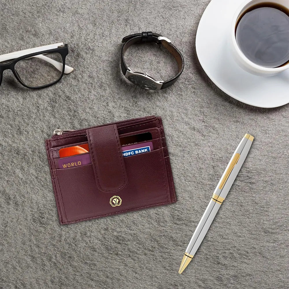 Cross Coventry Shiny Chrome GT Ballpoint Pen With Brown Card Holder