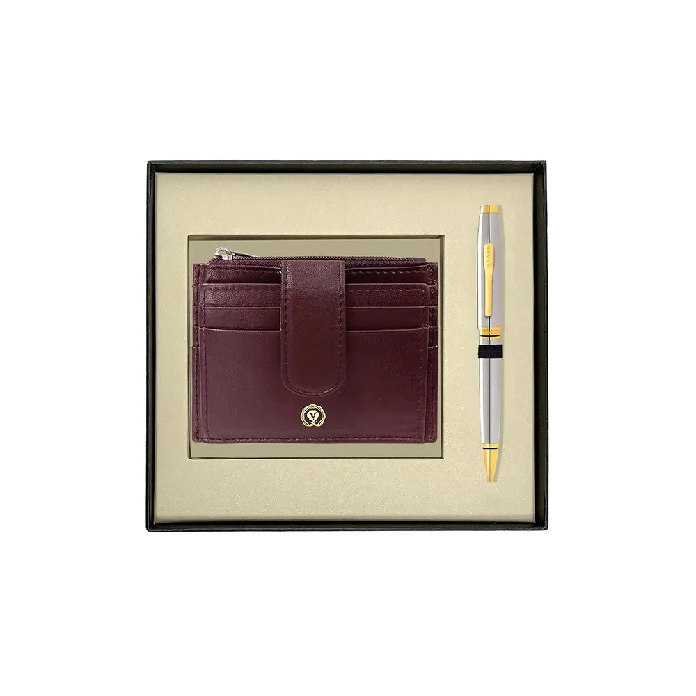 Cross Coventry Shiny Chrome GT Ballpoint Pen With Brown Card Holder