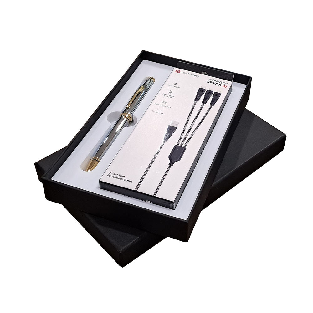 Cross Coventry Chrome Medalist GT Ball Pen with Portronics 3-in-1 Charging Cable