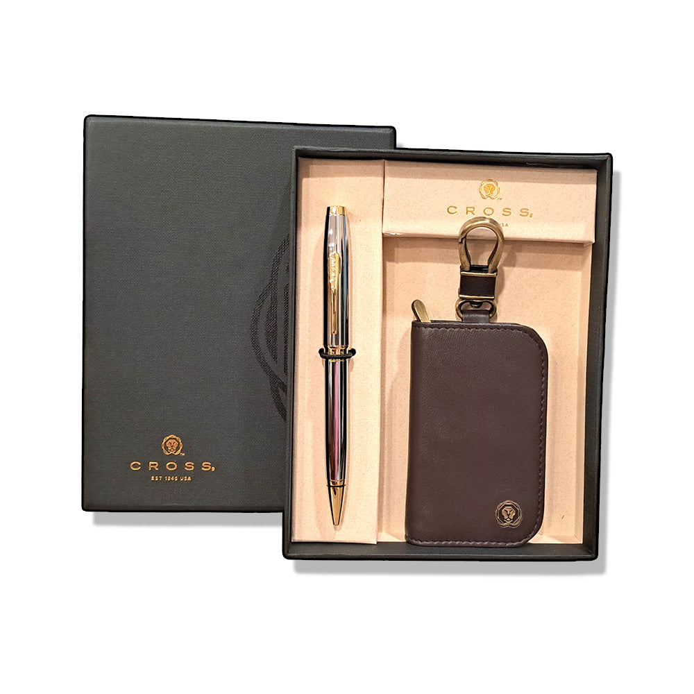Cross Coventry Chrome GT Ballpoint Pen With Brown Key Holder