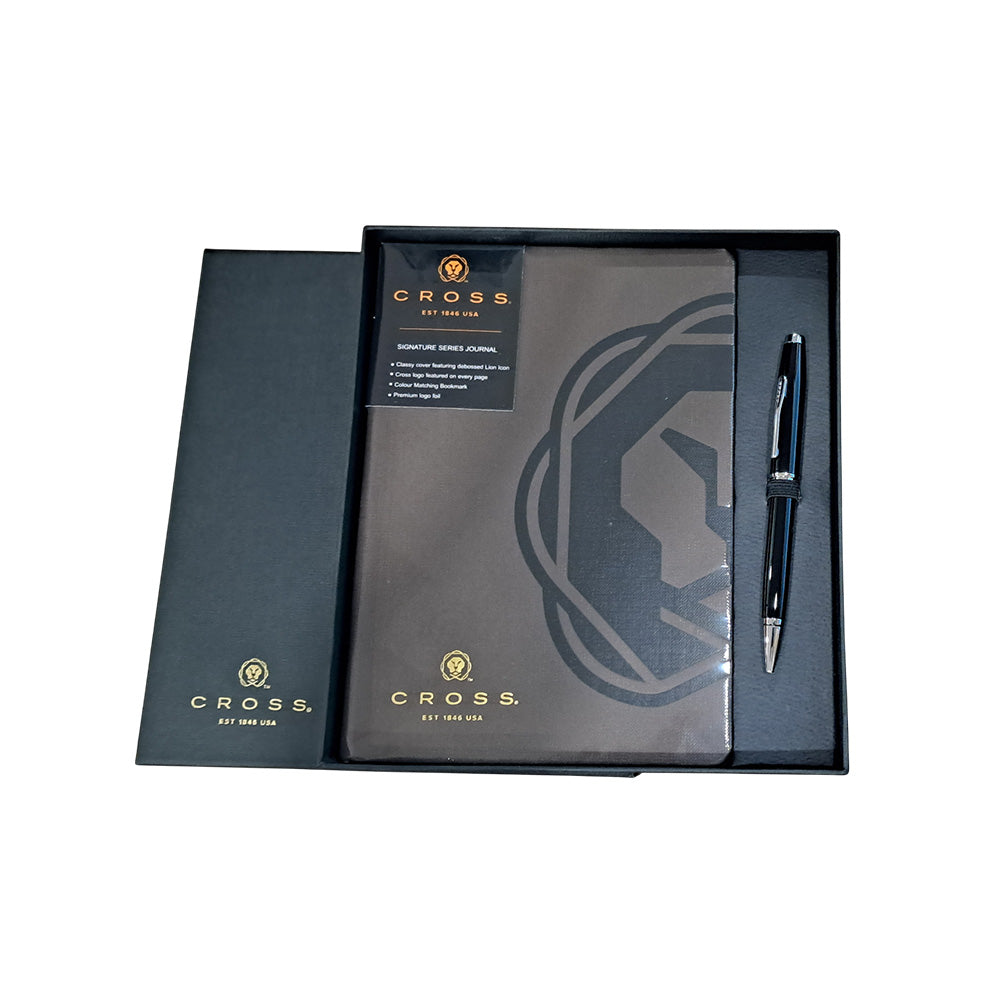 Cross Coventry Black Lacquer Ballpoint Pen + Executive A5 Brown Notebook