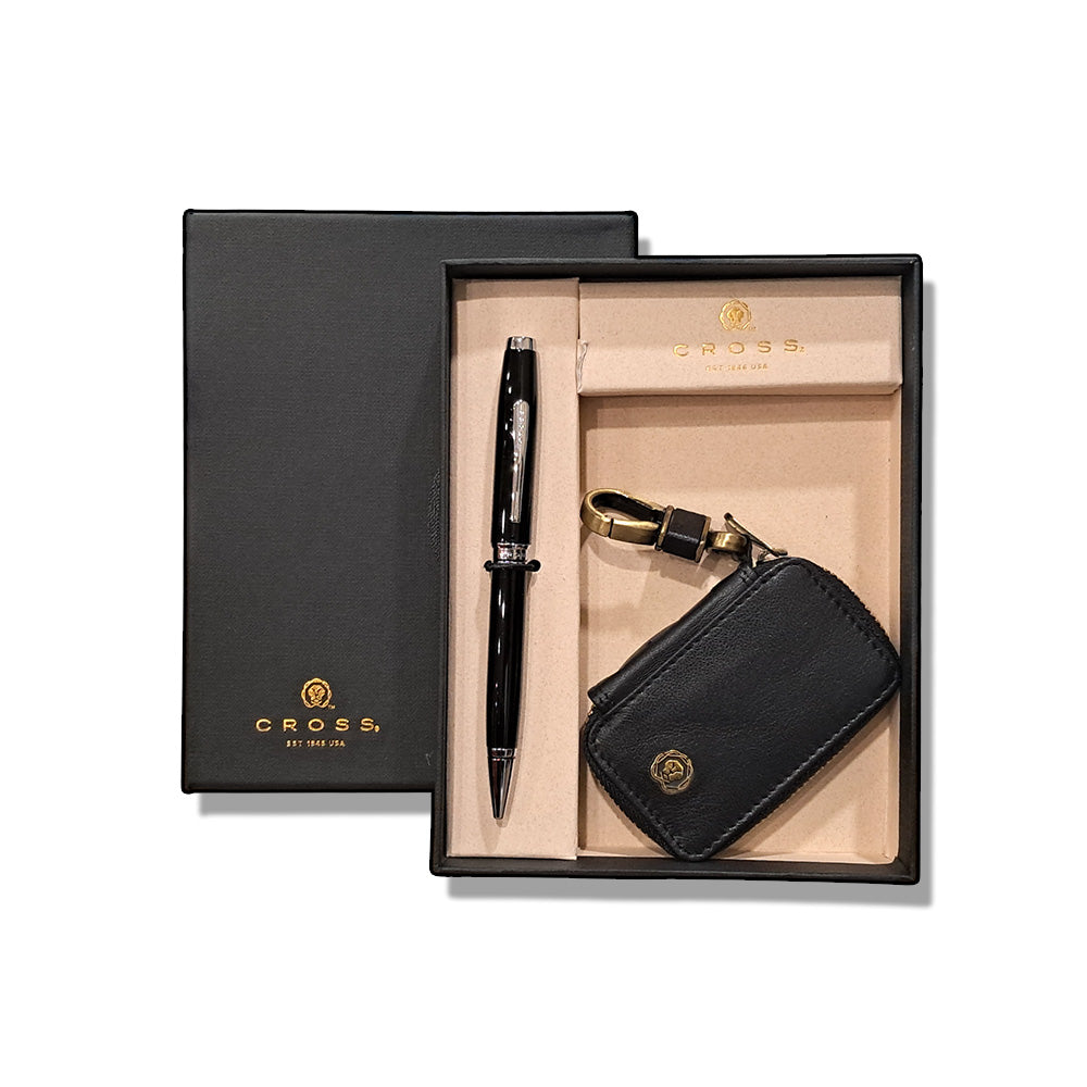 Cross Coventry Black Lacquer Chrome Trim Ballpoint Pen With Black Key Holder